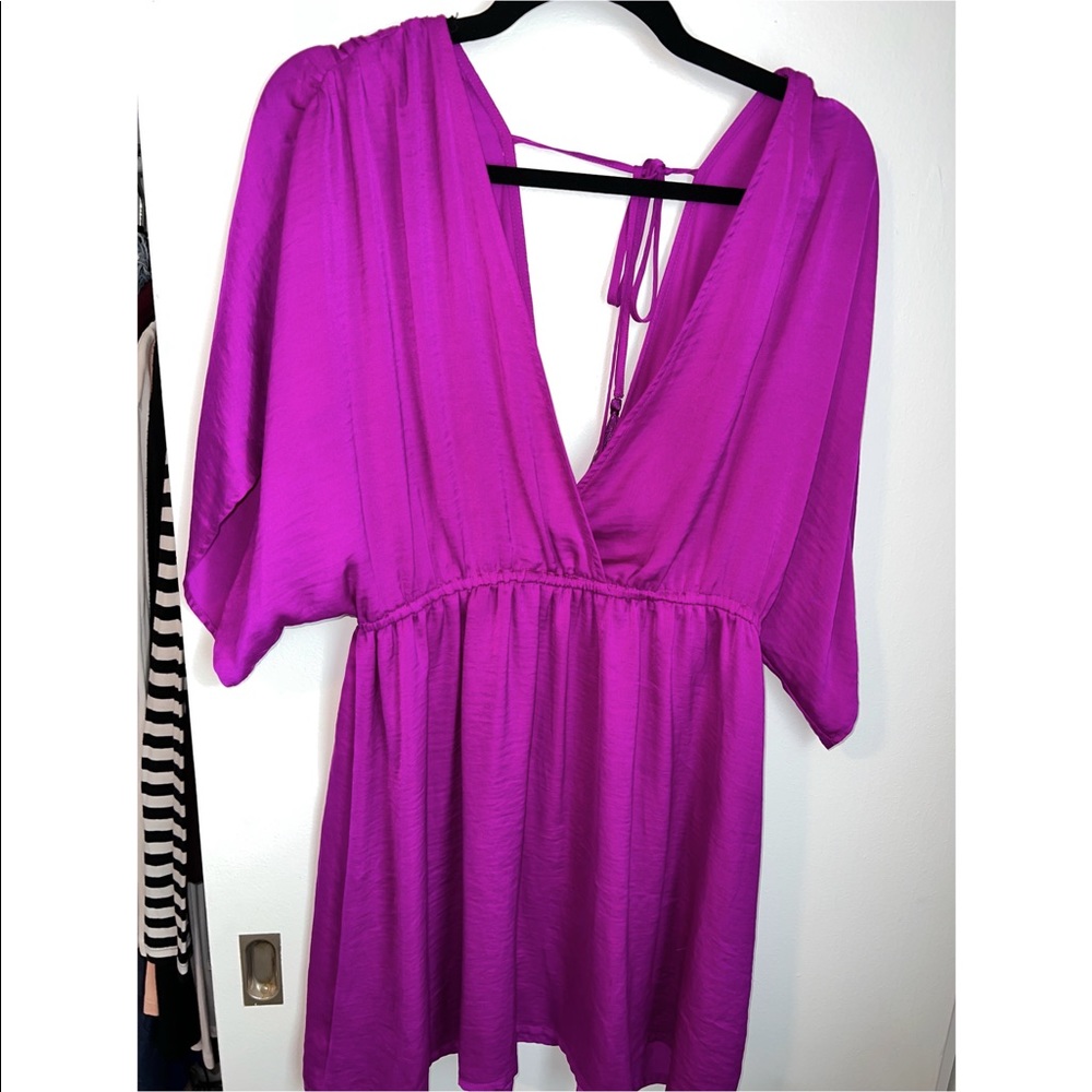 Forever 21 Neon Purple Deep V Dress - Size Large